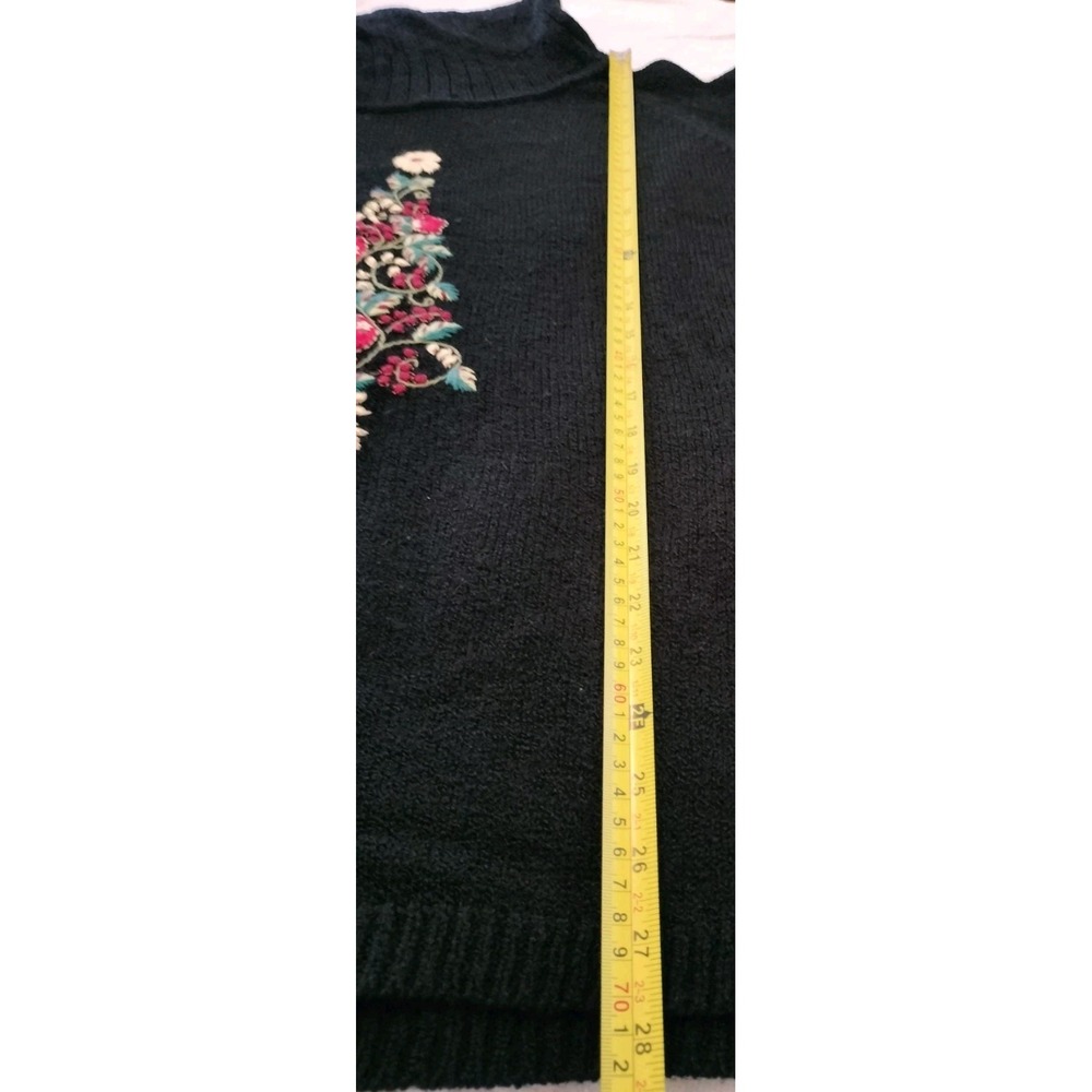 Coldwater Creek Women's 1X Black Turtleneck Sweater with Embroidered Floral - Picture 6 of 12